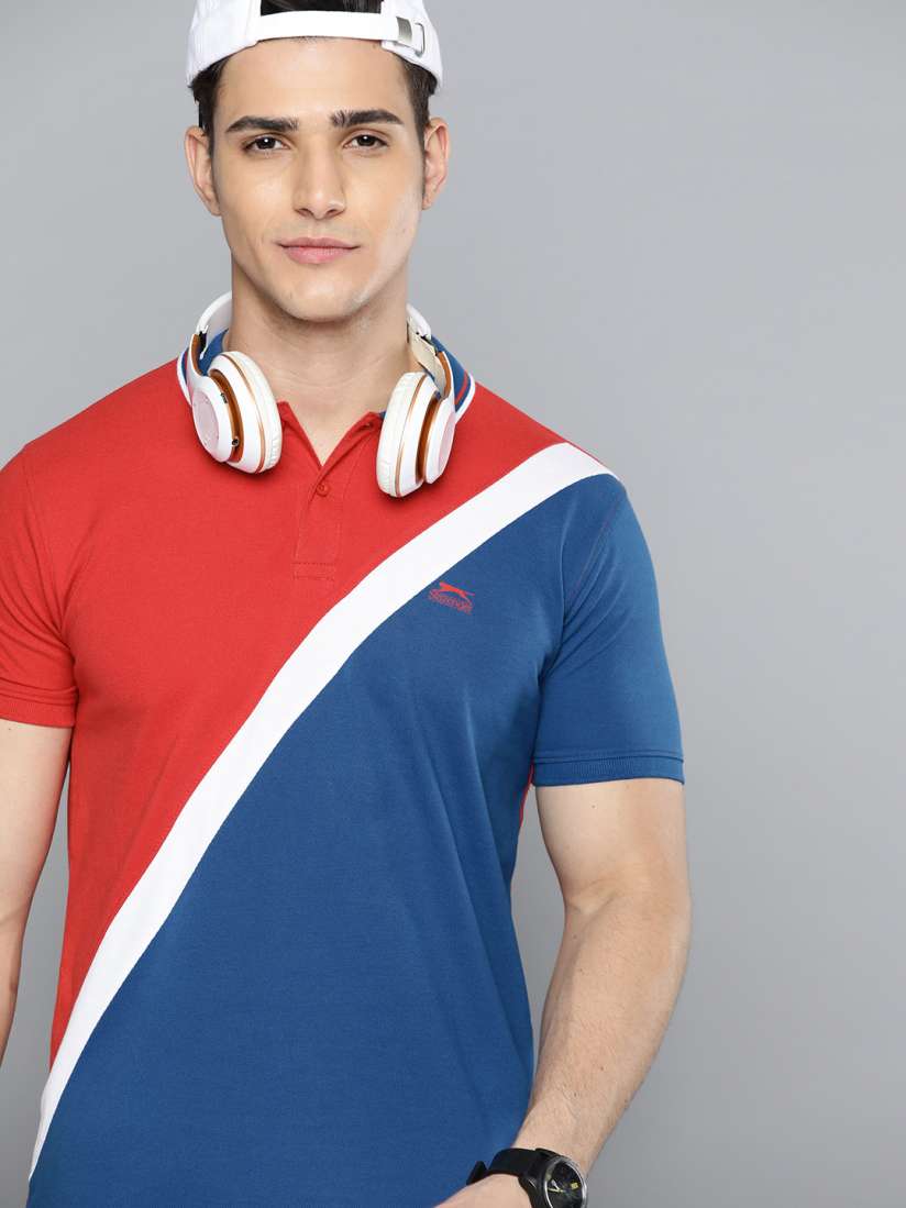 Buy Slazenger Men Red Blue Colorblocked Polo Collar T shirt Tshirts for Men 15975032 Myntra