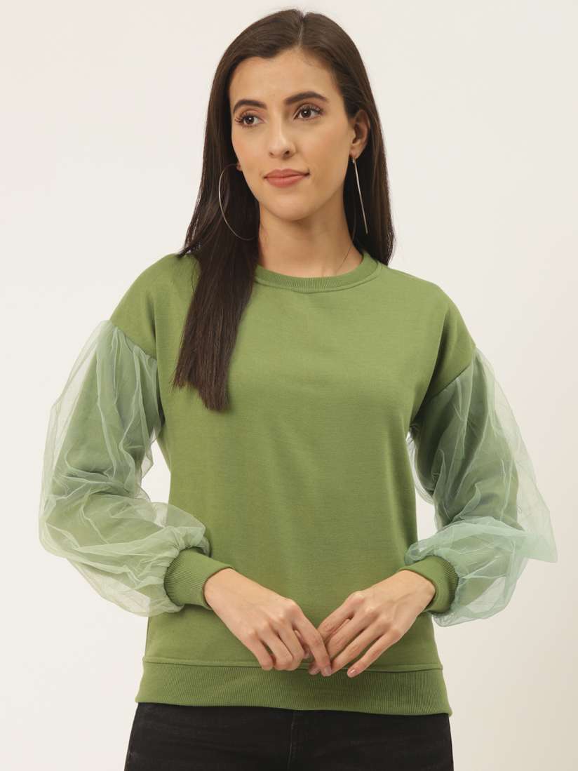 Olive green sweatshirt womens clearance