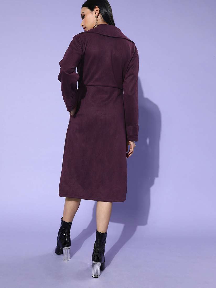 purple suede trench coat