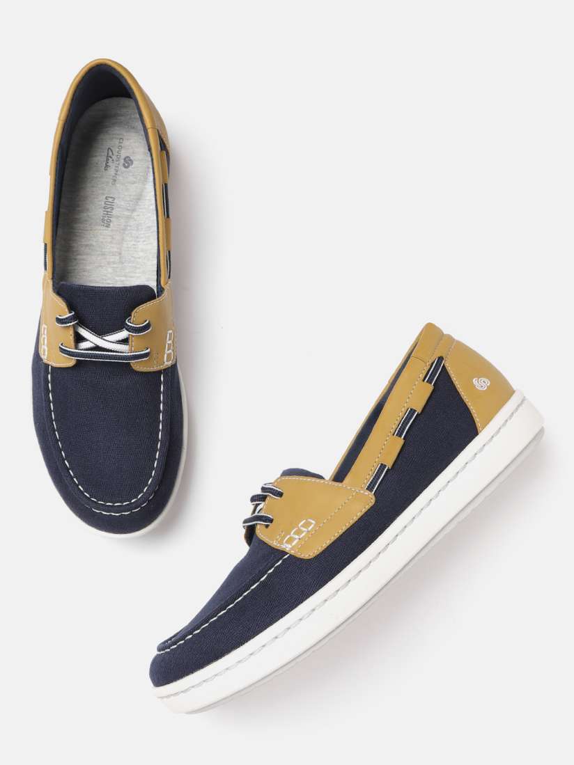 Buy Clarks Women Navy Tan Brown Step Glow Lite Herringbone Woven Design Boat Shoes Casual Shoes for Women 15985404 Myntra