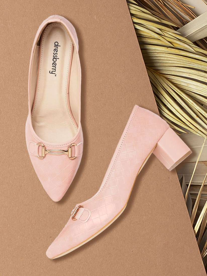 Buy DressBerry Pink Basketweave Textured Block Pumps Heels for Women 15988128 Myntra