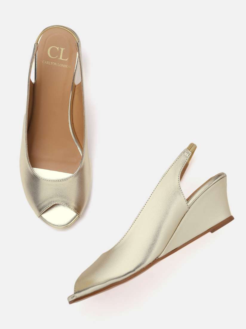 Buy Carlton London Gold-Toned Peep Toe Wedges Heels for Women