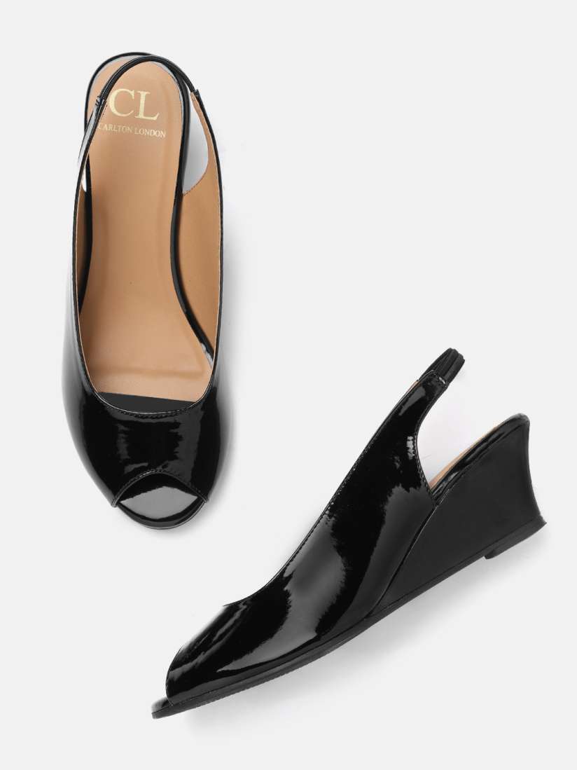 Buy Carlton London Black Glossy Finish Peep Toe Wedges Heels for Women 15990772 Myntra