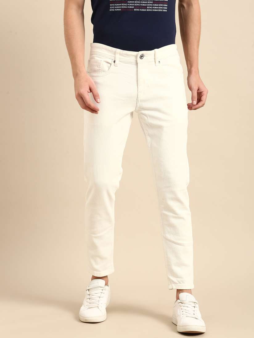 Buy Being Human Men White Solid Mid Rise Skinny Fit Cropped Jeans Jeans for Men 16000184 Myntra