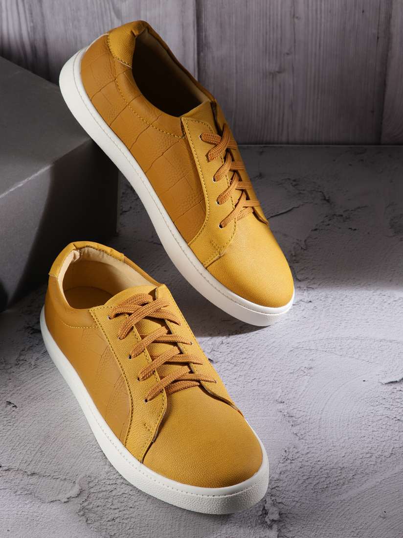 Buy The Roadster Lifestyle Co Women Mustard Yellow Croc Textured Sneakers Casual Shoes for Women 16000718 Myntra