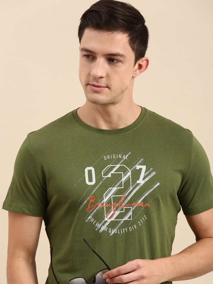 Buy Being Human Clothing Men Olive Green Typography Printed T shirt Tshirts for Men 16004192 Myntra