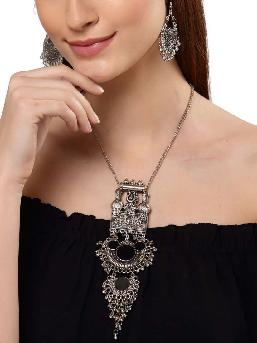 Buy Shining Diva Silver-Plated Oxidised Jewellery Set - Jewellery Set for  Women 16004862 | Myntra