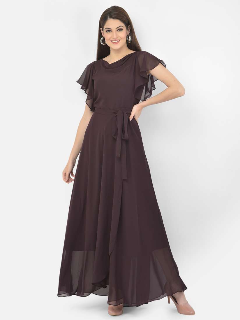Buy Eavan Women Burgundy Cowl Neck Georgette Maxi Dress Dresses for Women 16008382 Myntra