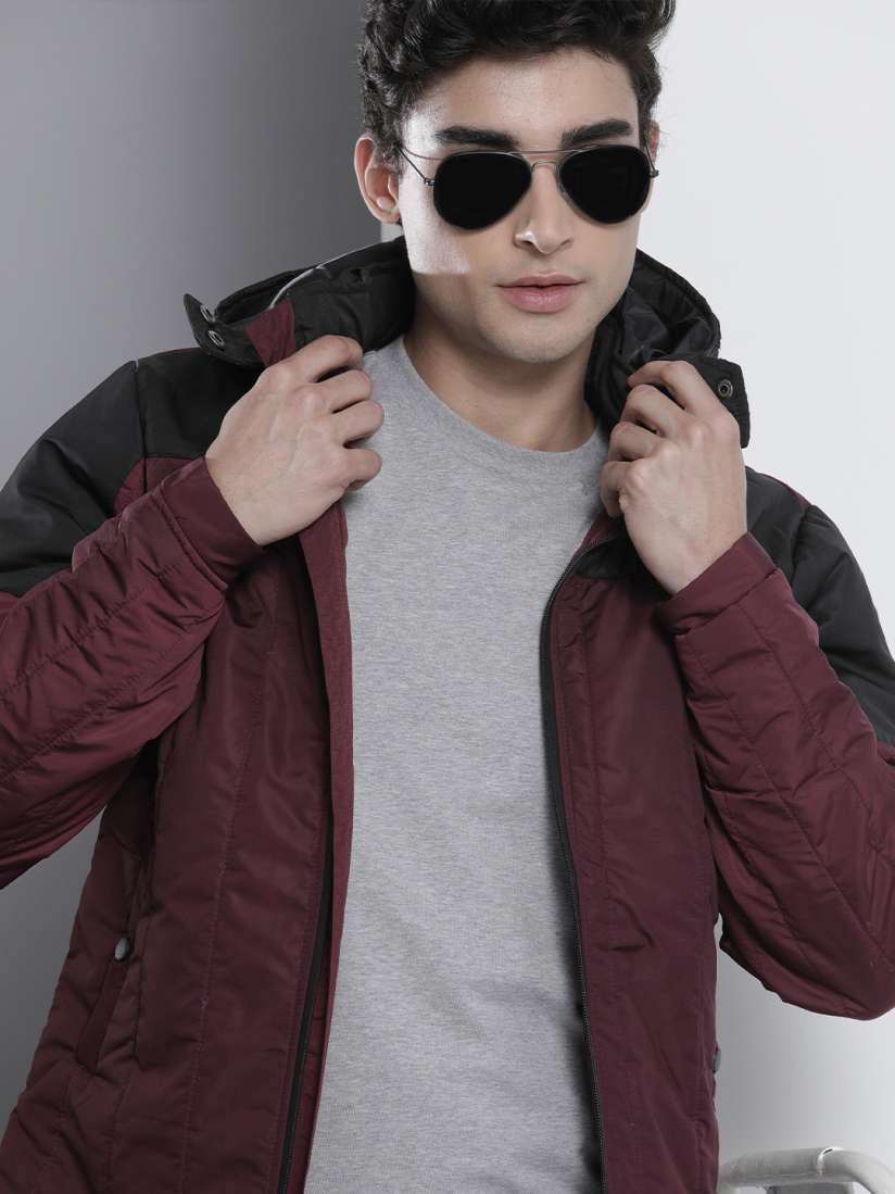 Buy The Indian Garage Co Men Colourblock Zip Front Slim Fit Bomber Jacket with Detachable Hood Jackets for Men 16017222 Myntra