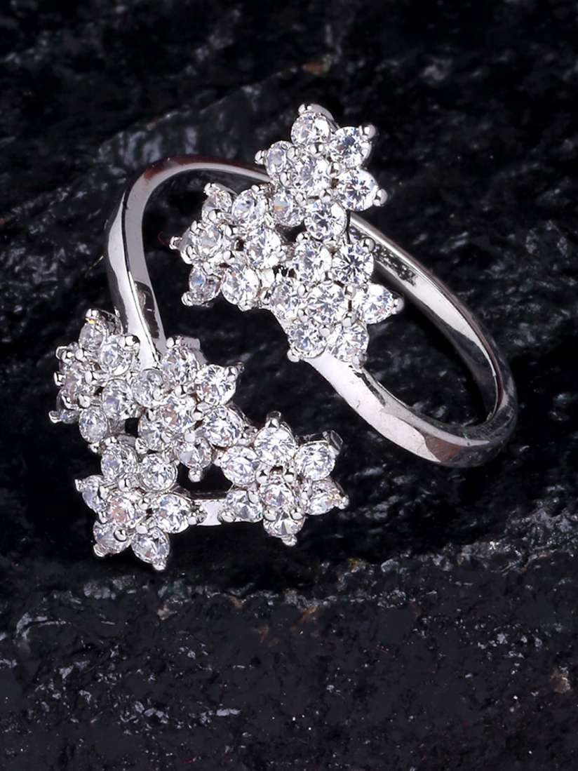Buy KARATCART Silver Plated White Stone Studded Adjustable Finger Ring Ring for Women 16017690 Myntra