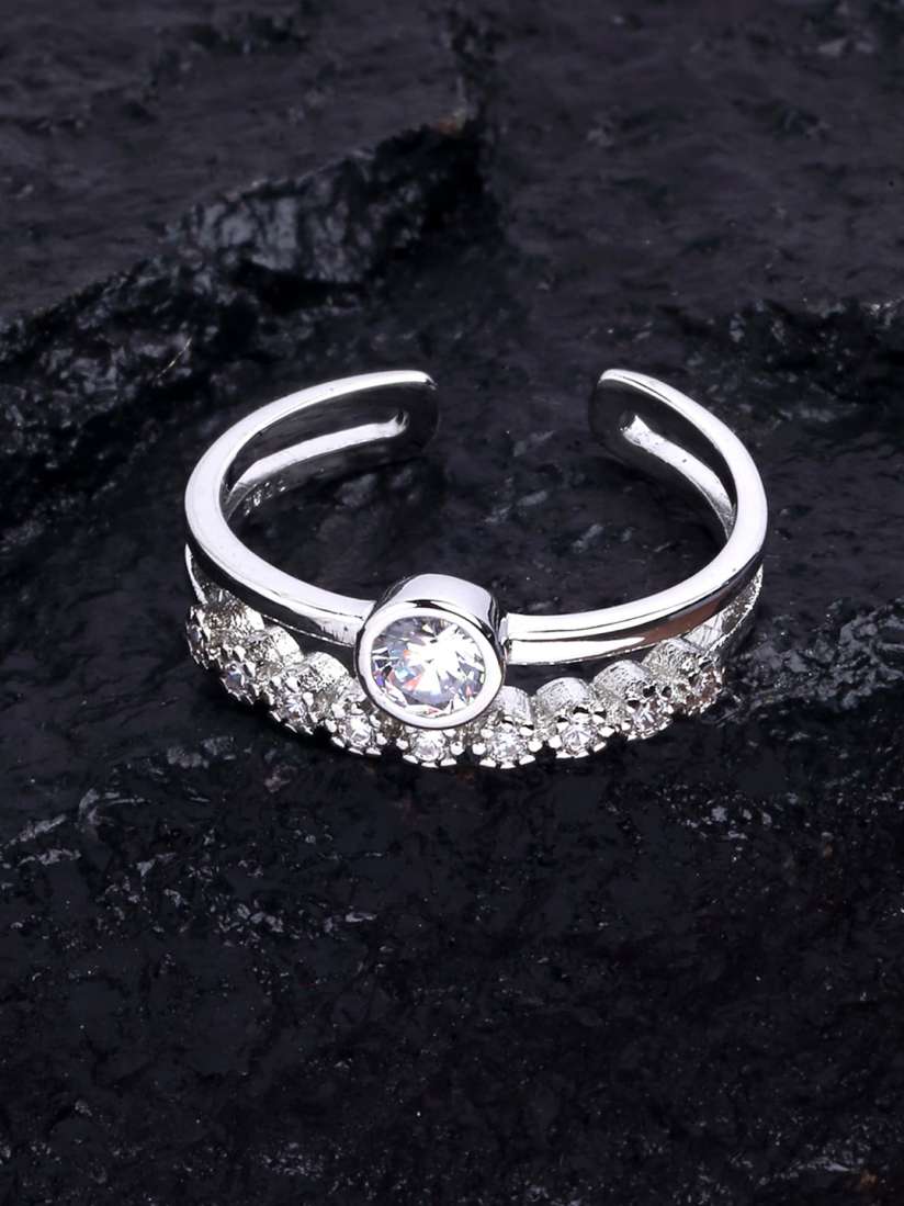 Buy KARATCART Silver Plated White Stone Studded Adjustable Finger Ring Ring for Women 16017696 Myntra