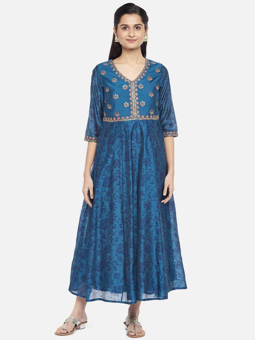 Buy RANGMANCH BY PANTALOONS Teal Blue Embroidered Ethnic Midi Dress Ethnic Dresses for Women 16019722 Myntra