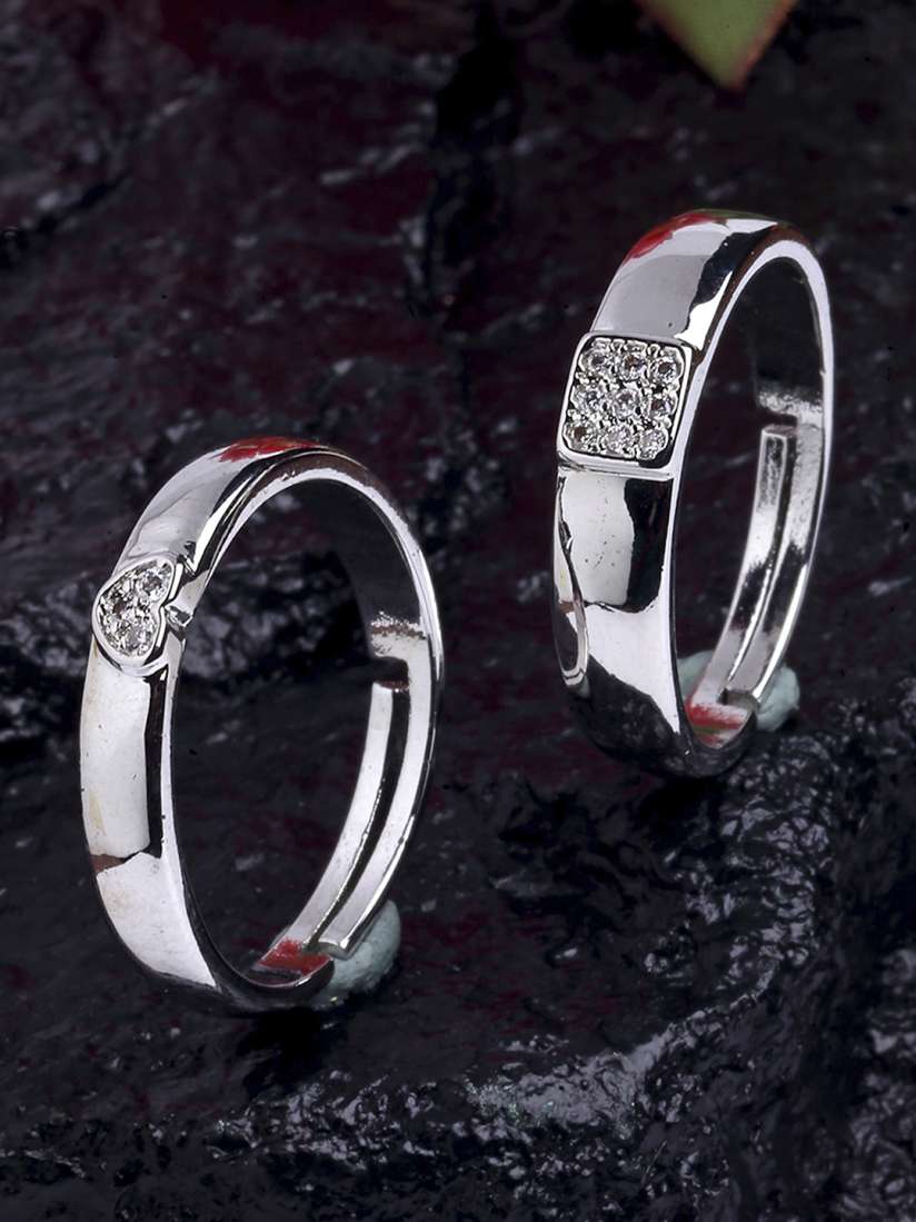 Buy KARATCART Set Of 2 Silver Plated Crystal Studded Adjustable Couple Finger Rings Ring for Unisex 16020432 Myntra