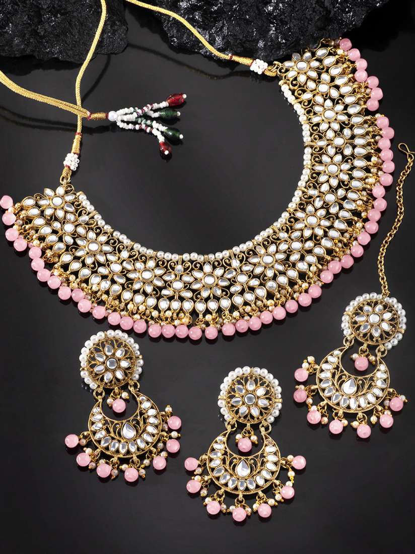 Buy Peora Pink White Gold Plated Kundan Jewellery Set Jewellery Set for Women 16030482 Myntra