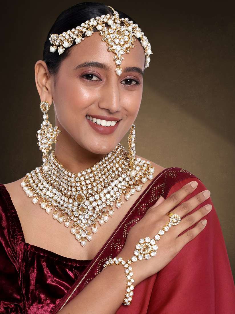 Buy Peora White Gold Plated Crystals Embellished Bridal Jewellery Set Jewellery Set for Women 16030620 Myntra