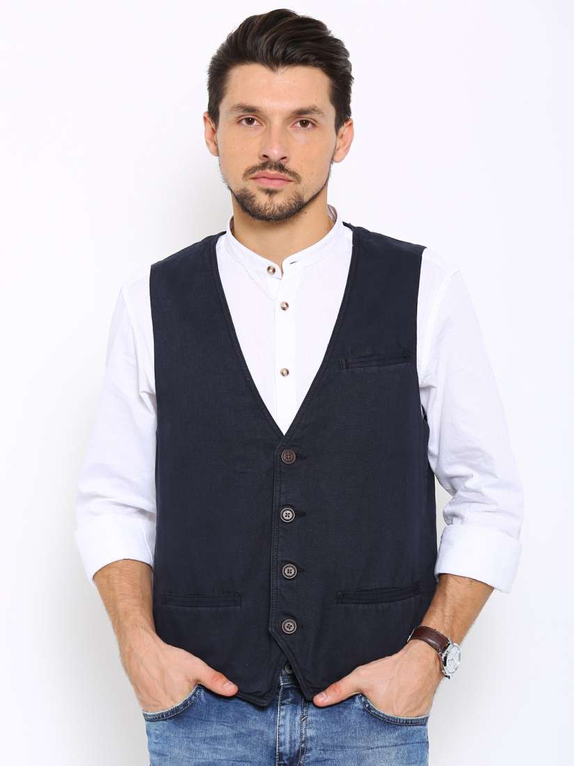 Buy Indian Terrain Navy Waistcoat Waistcoat for Men 1603519 Myntra