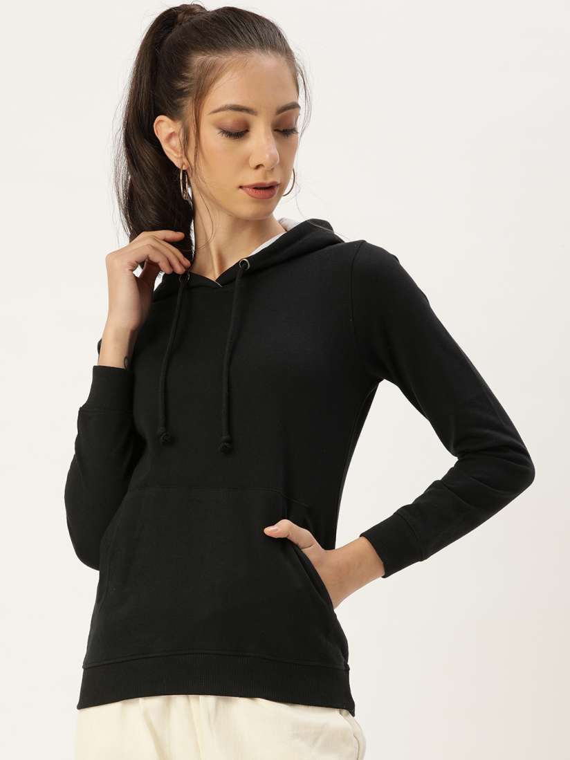 Buy ARISE Women Black Hooded Sweatshirt Sweatshirts for Women 16036522 Myntra
