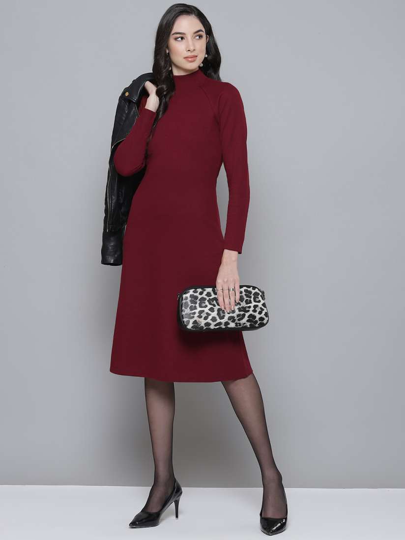 Buy SASSAFRAS Maroon Ribbed A Line Dress Dresses for Women 16043982 Myntra