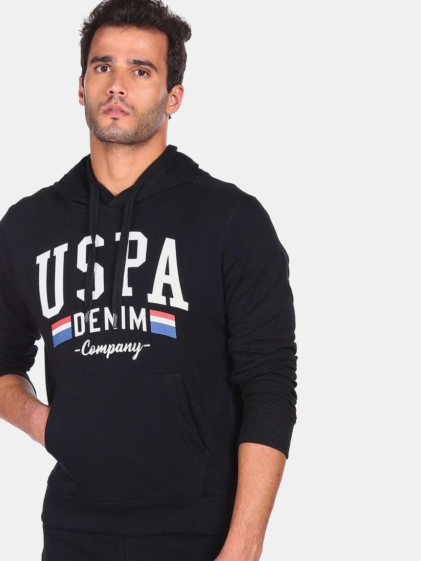Buy U.S. Polo Assn. Denim Co. Men Black Printed Hooded Cotton Blend Sweatshirt Sweatshirts for Men 16044436 Myntra