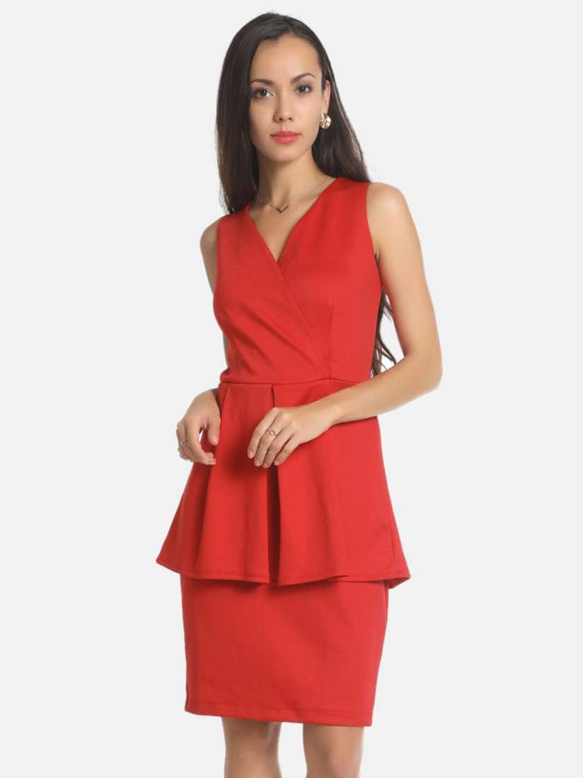Buy AARA Red Solid V neck Peplum Dress Dresses for Women 16048138 Myntra