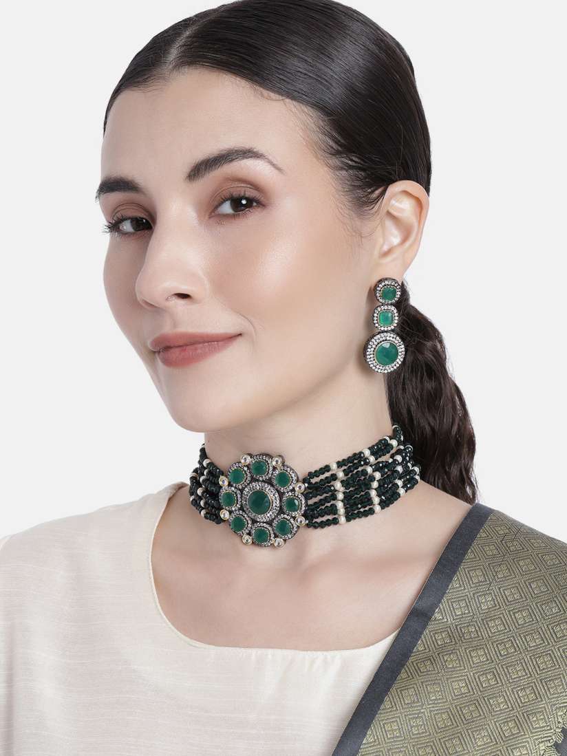 Buy I Jewels Green Gold Plated Embellished Choker Jewellery Set Jewellery Set for Women 16053270 Myntra
