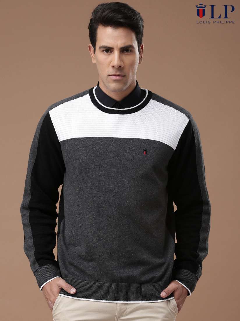Buy Louis Philippe Sport Men Grey Colourblocked Sweater Sweaters for Men 1605346 Myntra
