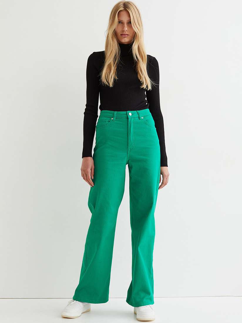 wide twill trousers h&m green