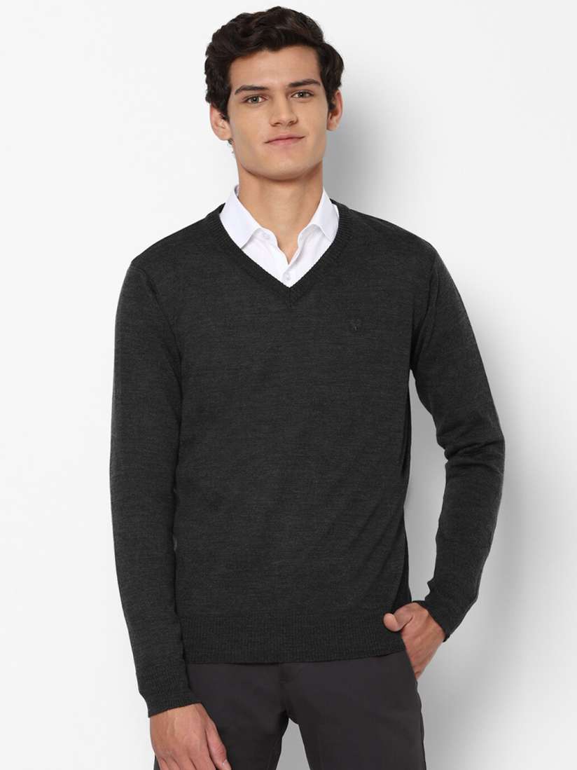 Buy Allen Solly Men Grey Solid Pullover Acrylic Sweater Sweaters for Men 16057932 Myntra