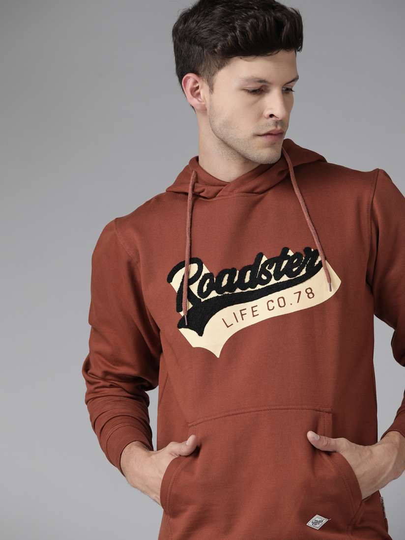 Buy Roadster Men Rust Brown Black Printed Hooded Sweatshirt Sweatshirts for Men 16059094 Myntra