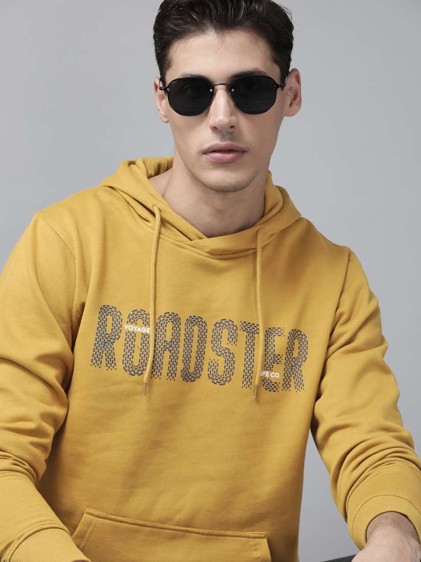 Buy The Roadster Lifestyle Co Men Mustard Yellow Brand Logo Printed Hooded Sweatshirt Sweatshirts for Men 16059128 Myntra