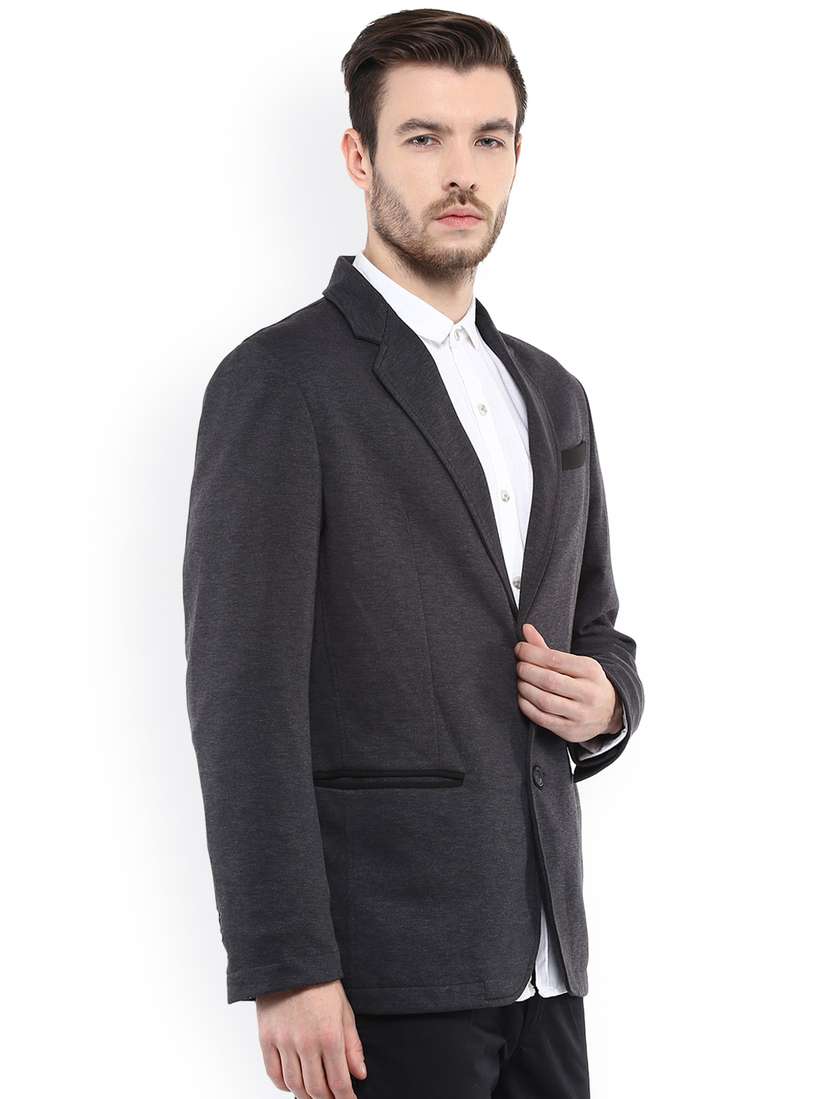Grey Mufti Casual Blazers Mufti Men Charcoal Grey Single-Breasted