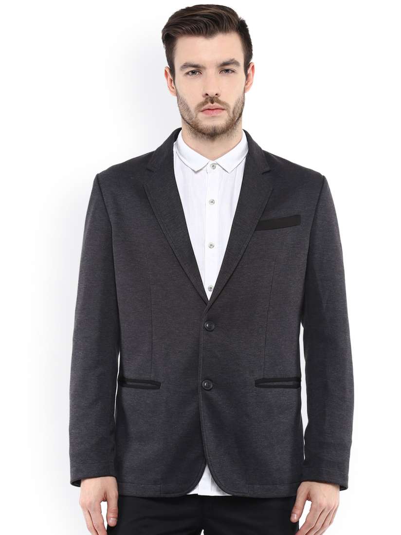 Buy Mufti Men Charcoal Grey Single Breasted Slim Fit Casual Blazer Blazers for Men 1606155 Myntra