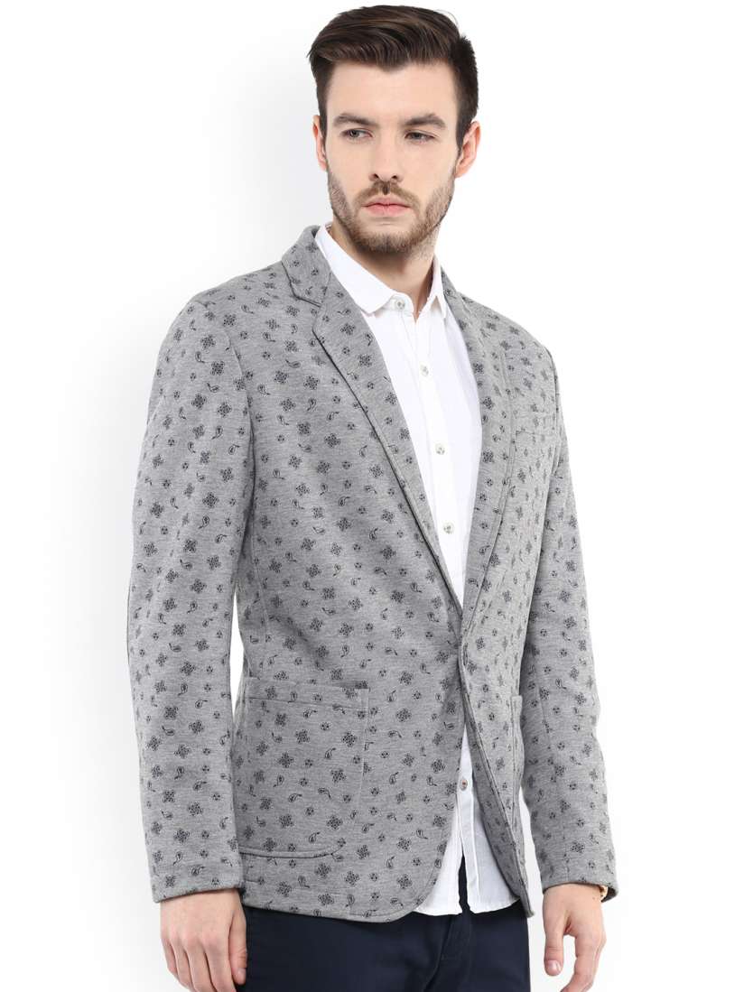 Buy Mufti Grey Printed Slim fit Single Breasted Casual Blazer Blazers for Men 1606159 Myntra