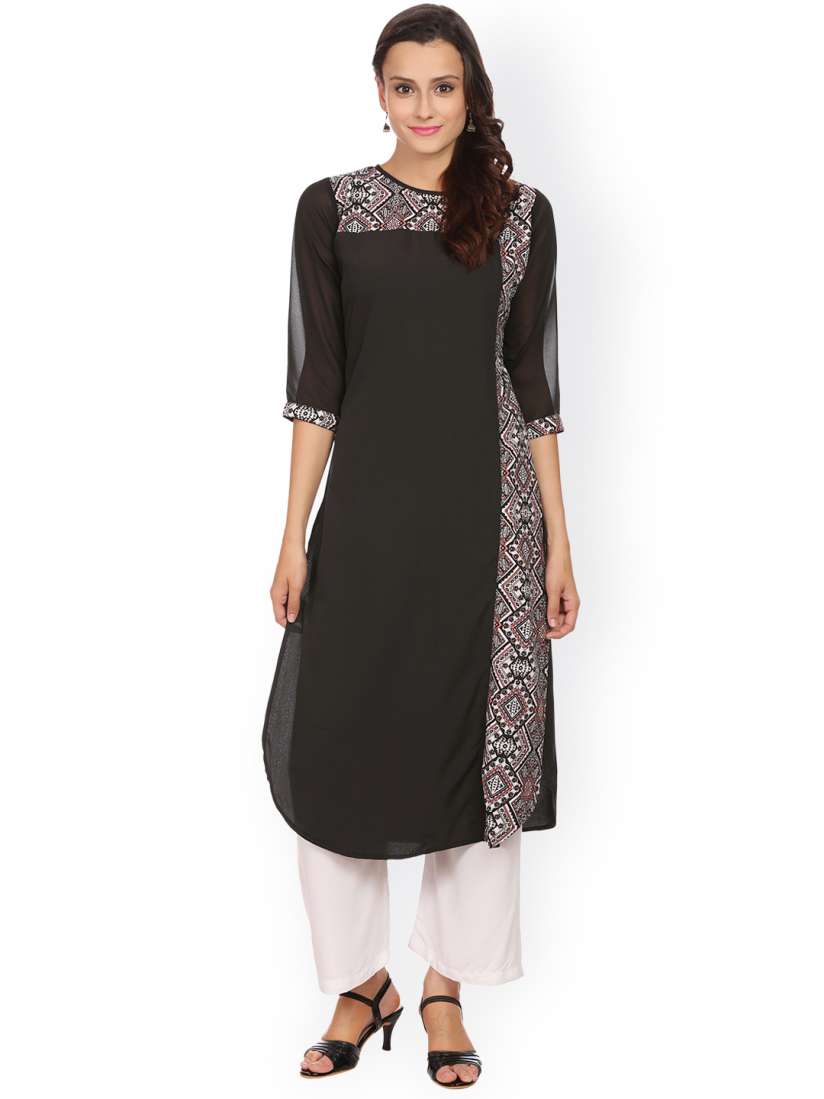 Black crepe solid straight kurta hot sale