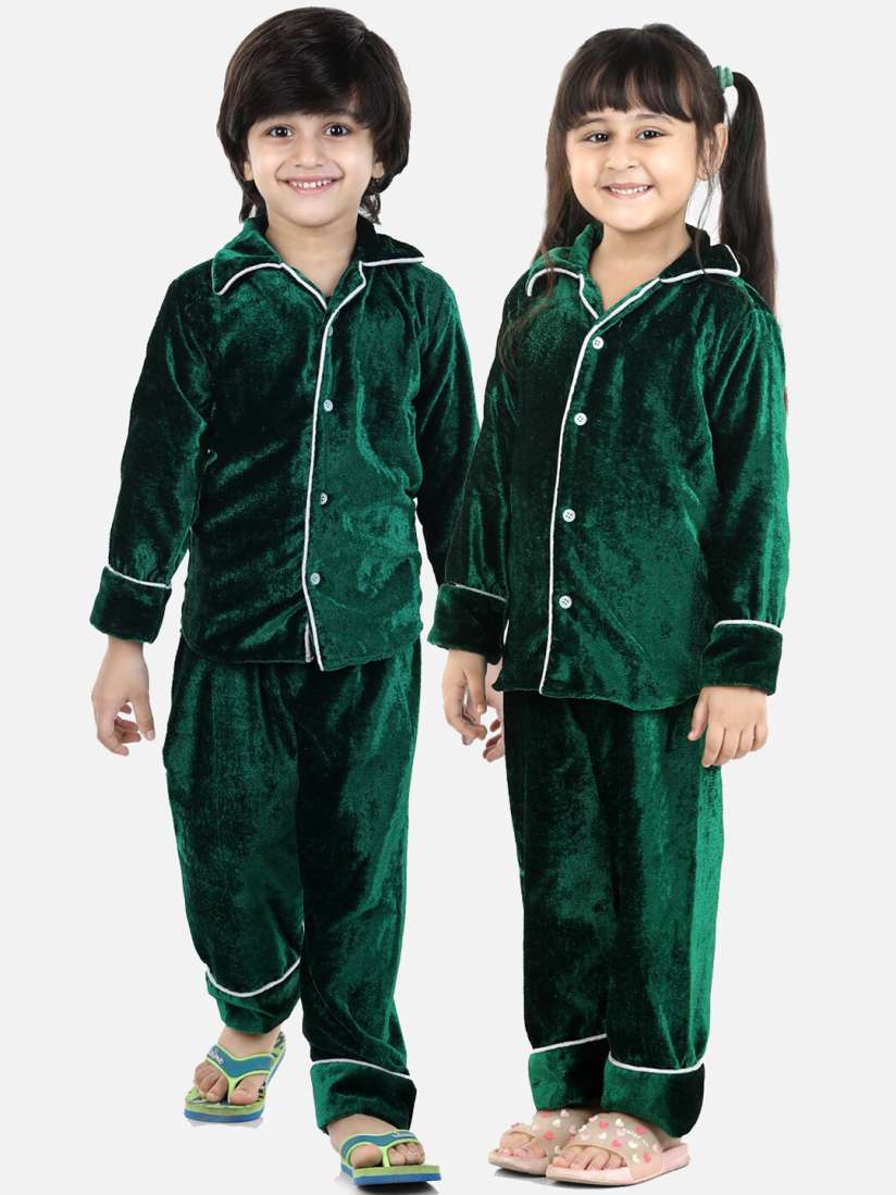 Buy BownBee Kids Pack Of 2 Green Velvet Night suit Night suits for Unisex Kids 16064726 Myntra