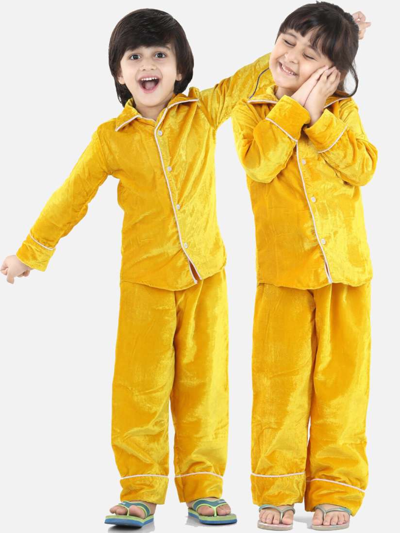 Buy BownBee Kids Yellow Velvet Night Suit Night suits for Unisex Kids 16064732 Myntra