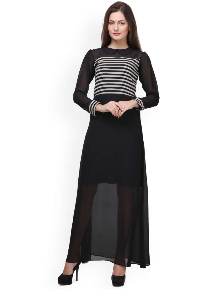 Buy Eavan Women Black Striped Maxi Dress Dresses for Women 1606701 Myntra