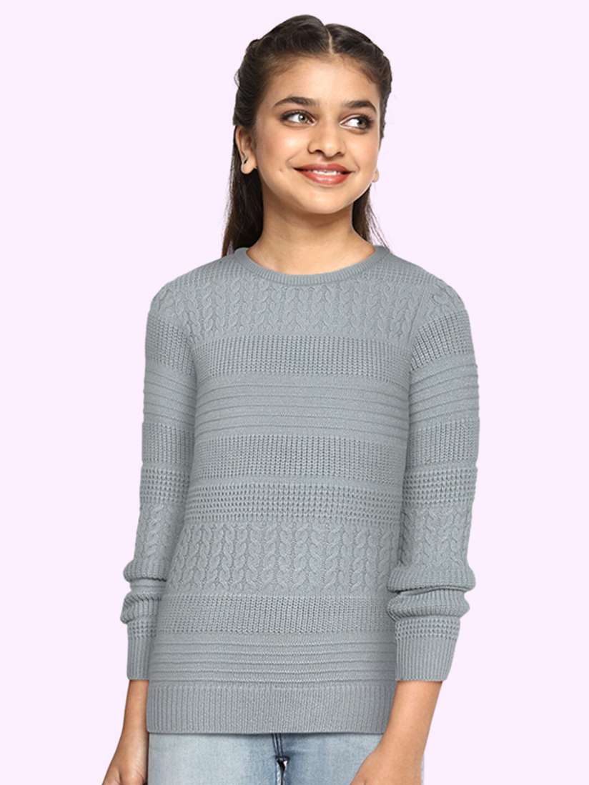 Buy Global Desi Girls Light Blue Cable Knit Pullover Sweaters for Girls 16081240 Myntra