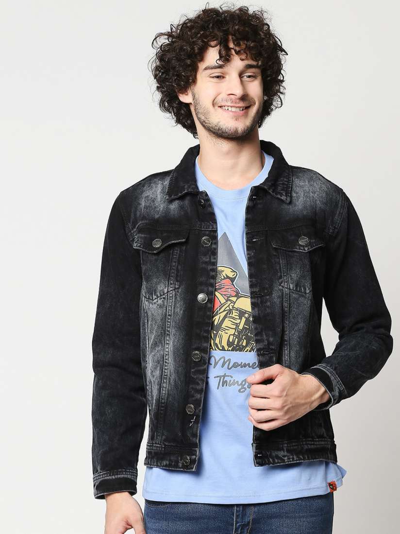 Buy High Star Men Black Off White Washed Crop Denim Jacket with Patchwork Jackets for Men 16091324 Myntra