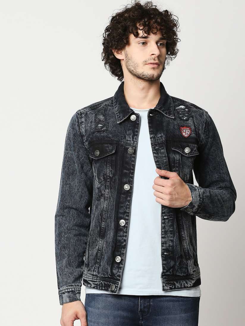 Black denim jacket mens myntra best sale