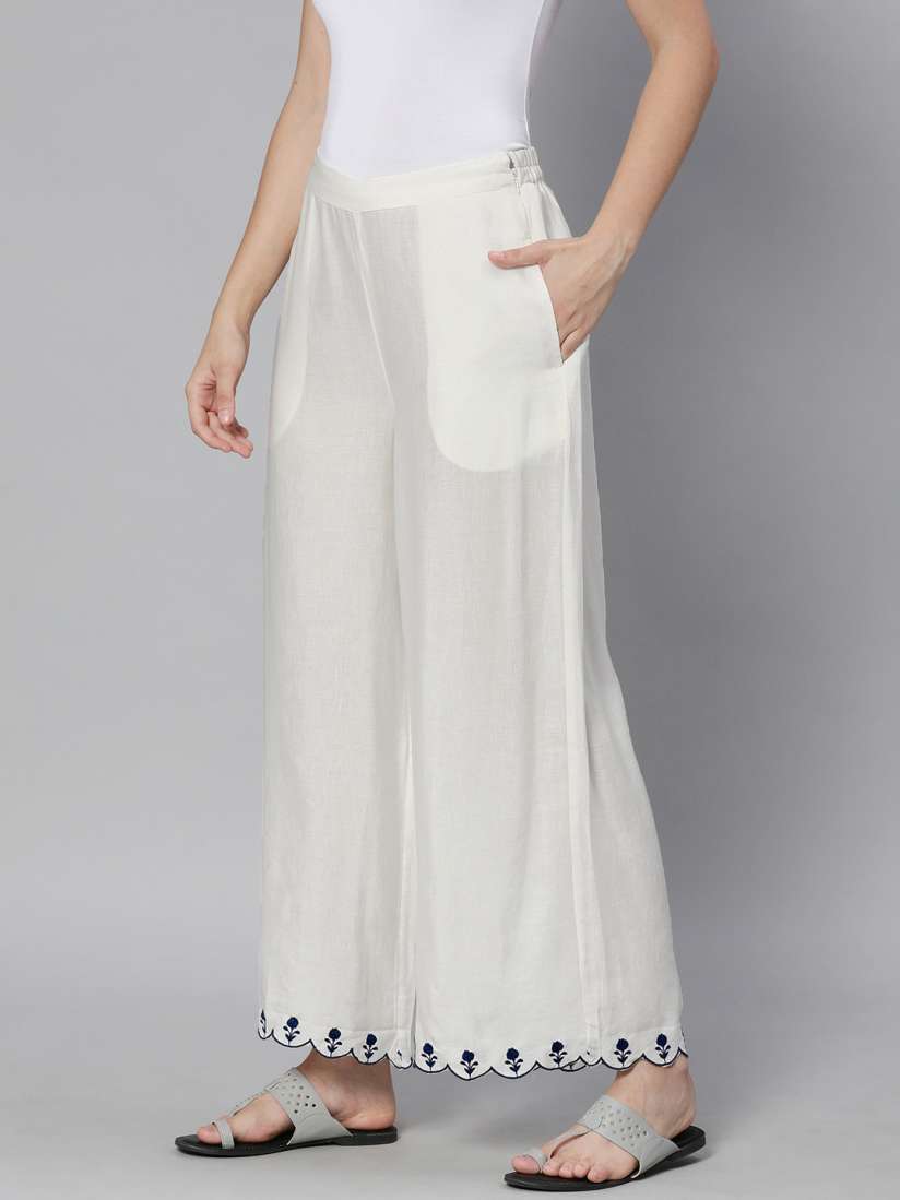 Buy Global Desi Women White Ethnic Wide Leg Palazzos Palazzos for Women 16091378 Myntra