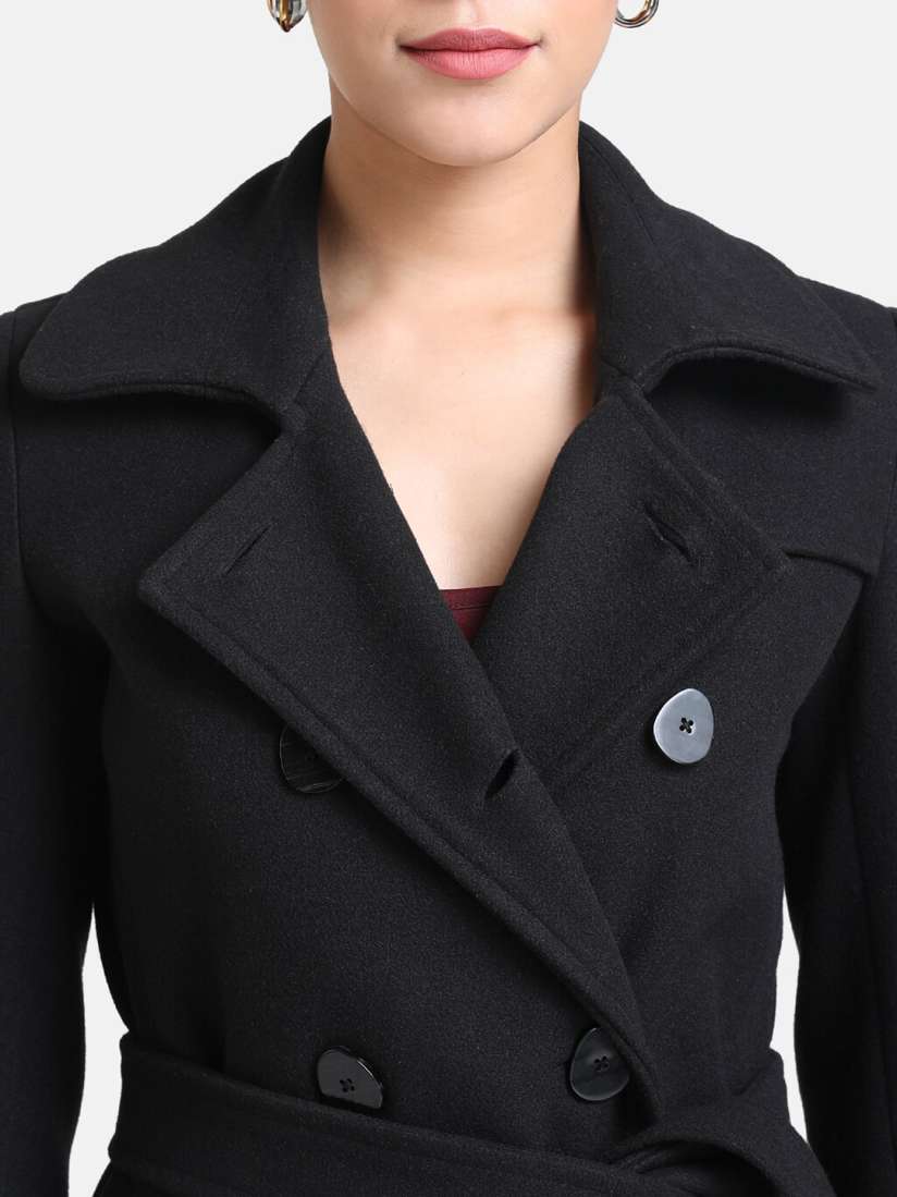 Buy Kazo Women Black Solid Double Breasted Hip Length Overcoat Coats for Women 16091768 Myntra