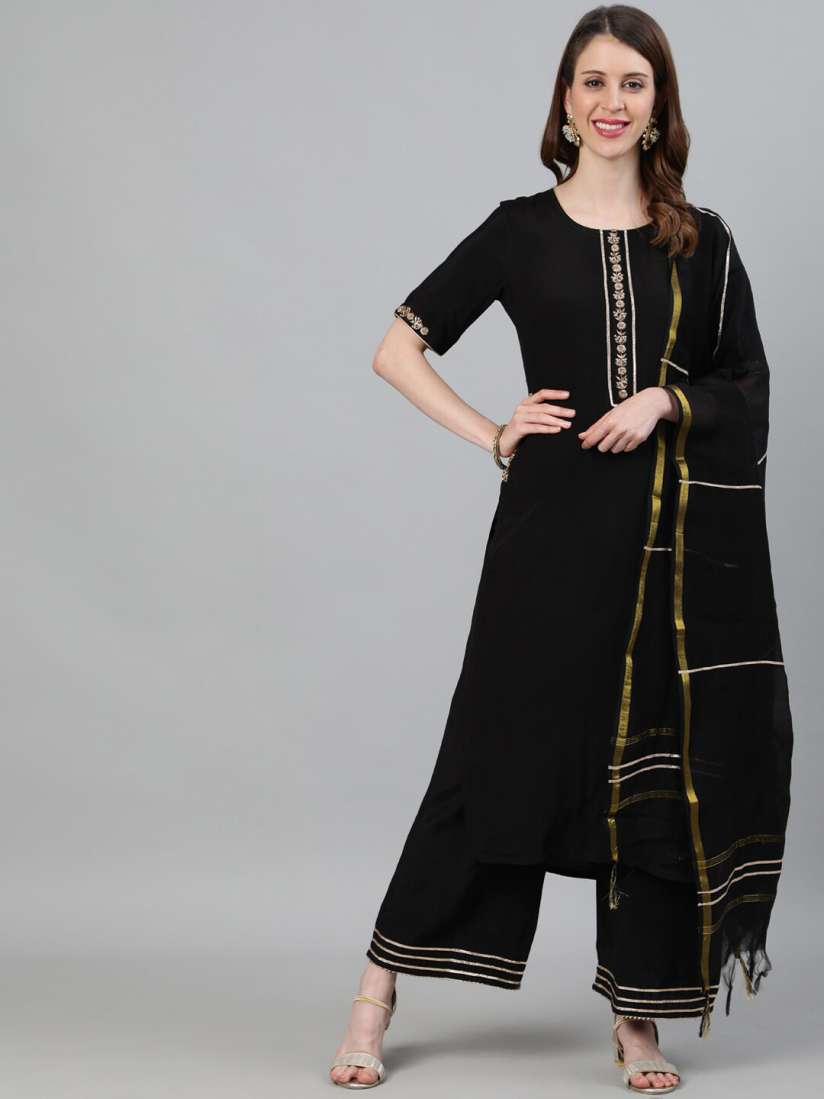 Buy Jaipur Kurti Women Black Regular Gotta Patti Kurta with Palazzos With Dupatta Kurta Sets for Women 16091782 Myntra