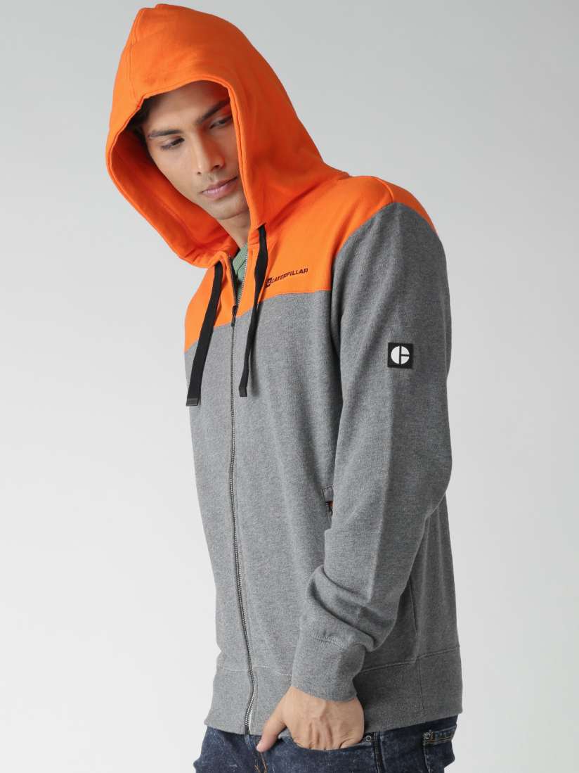 Buy CAT Grey Melange Orange Urban Colourblocked Hooded Sweatshirt Sweatshirts for Men 1609429 Myntra