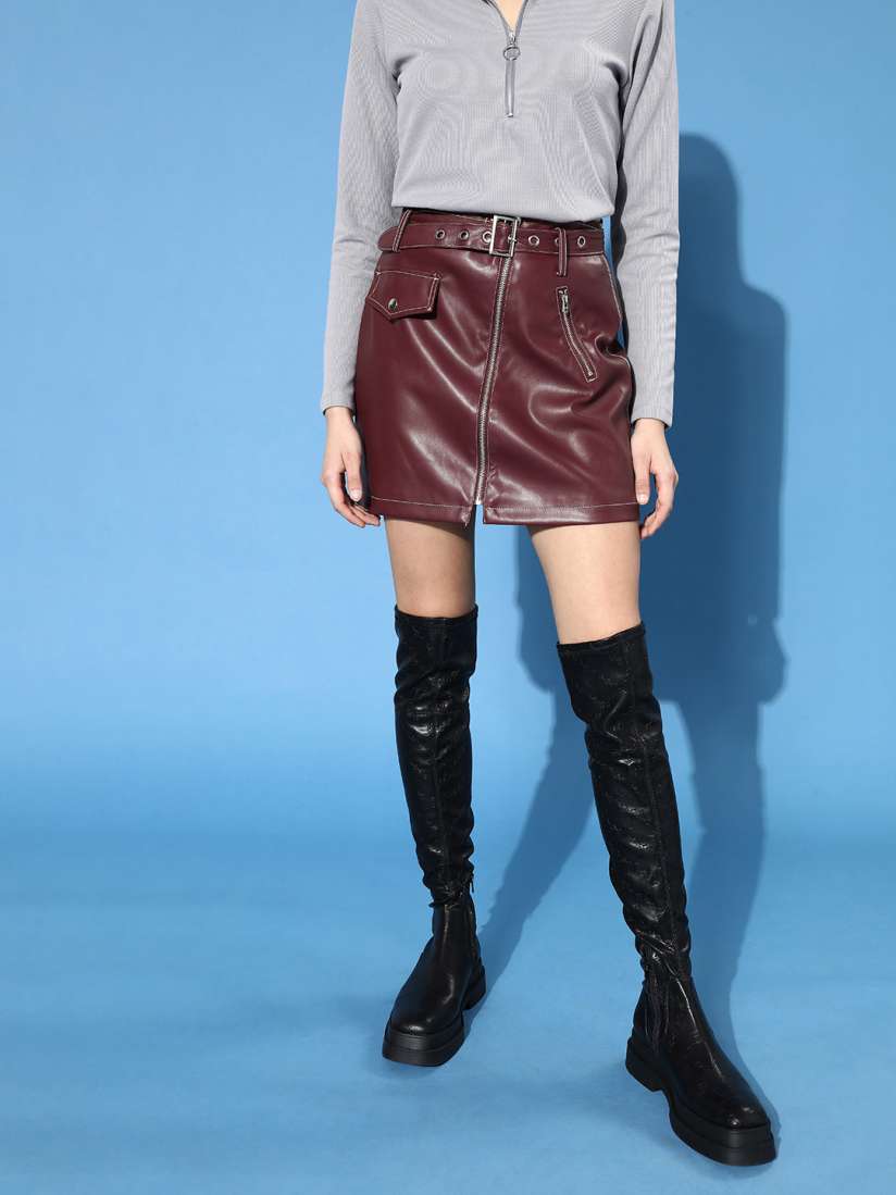 Buy Tokyo Talkies Women Deep Burgundy Solid Faux Leather Skirt Skirts for Women 16099764 Myntra