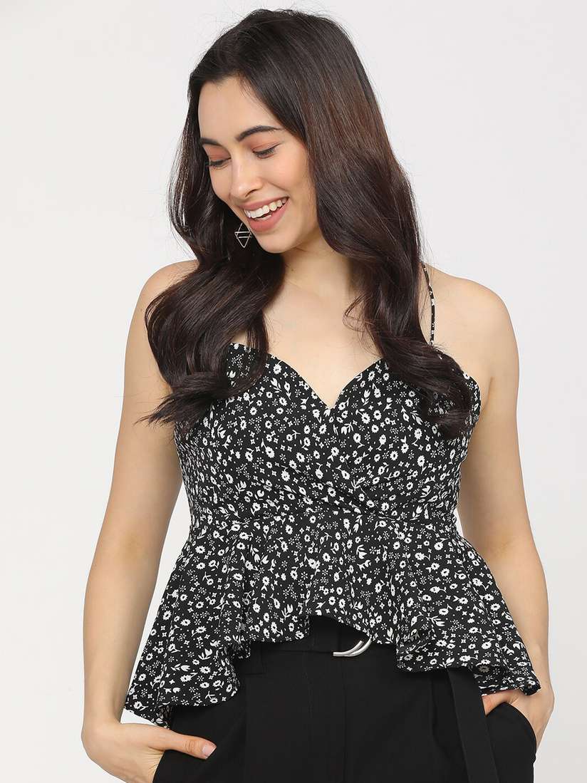 black floral peplum top