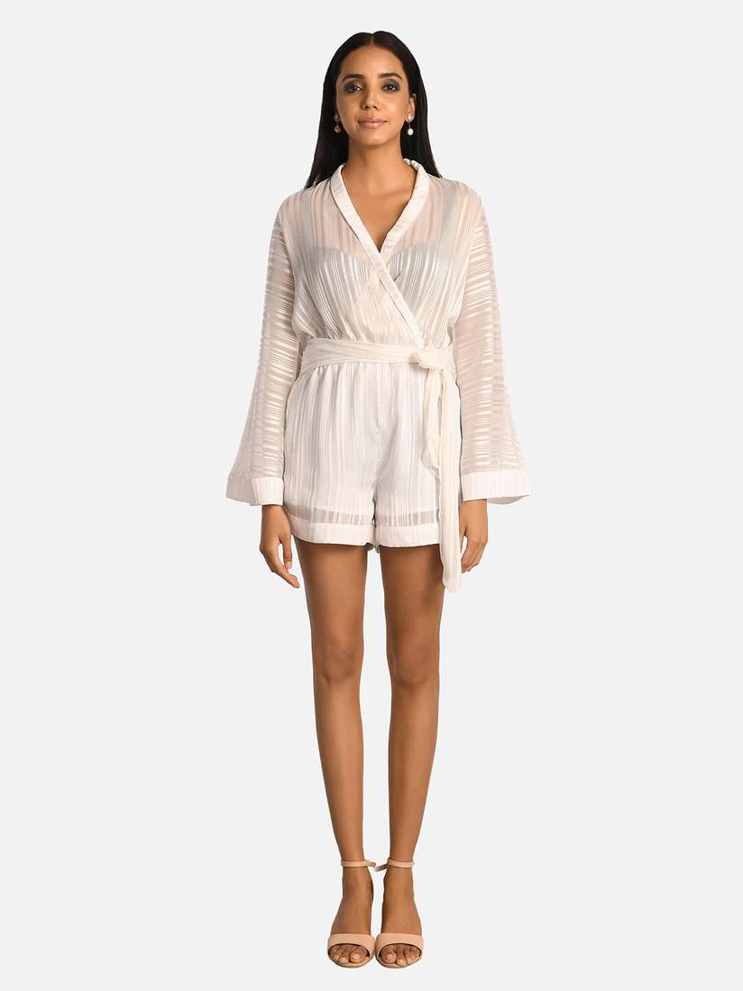 Buy ATTIC SALT White Striped Playsuit Jumpsuit for Women