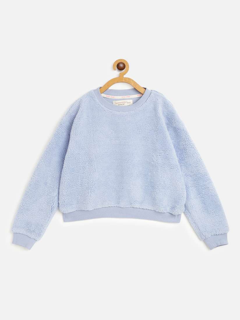 Buy Noh Voh SASSAFRAS Kids Girls Blue Faux Fur Sweatshirt Sweatshirts for Girls 16109234 Myntra