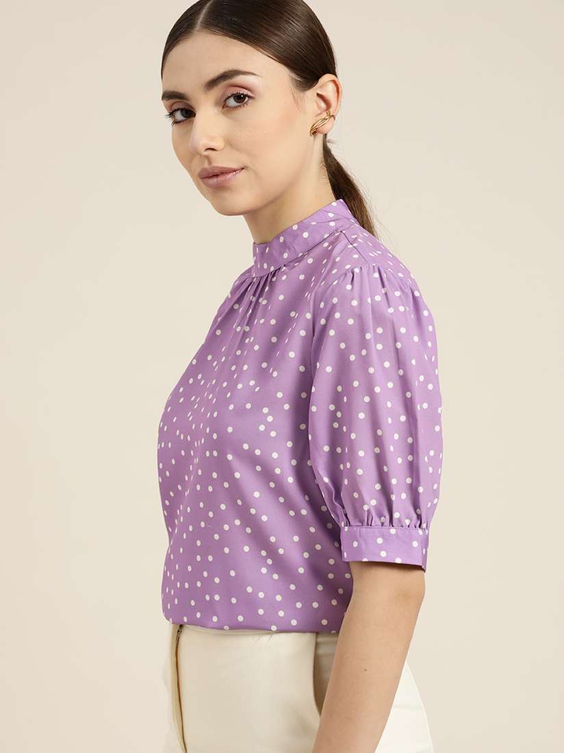 purple polka dot top