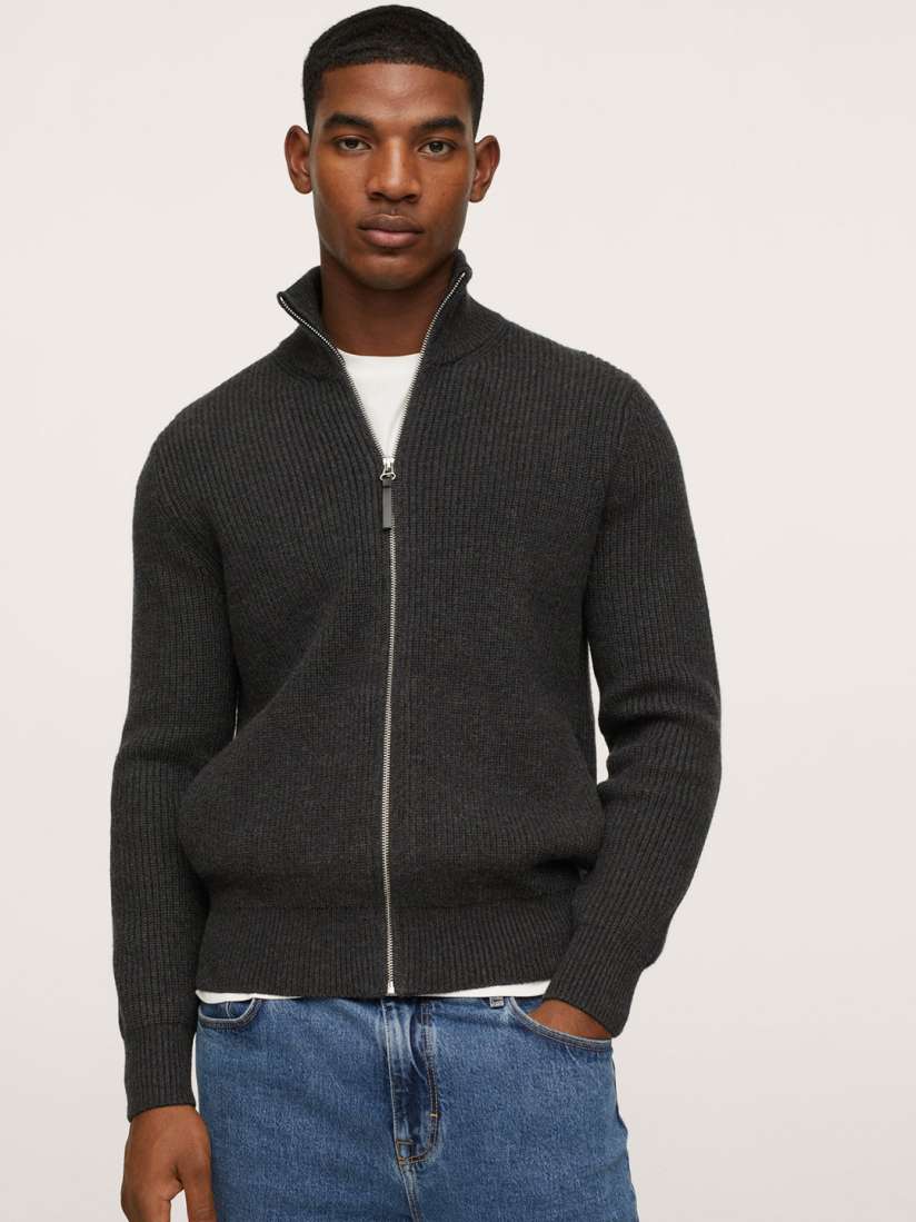 Buy MANGO MAN Charcoal Solid Ribbed Cardigan Sweaters for Men 16124322 Myntra